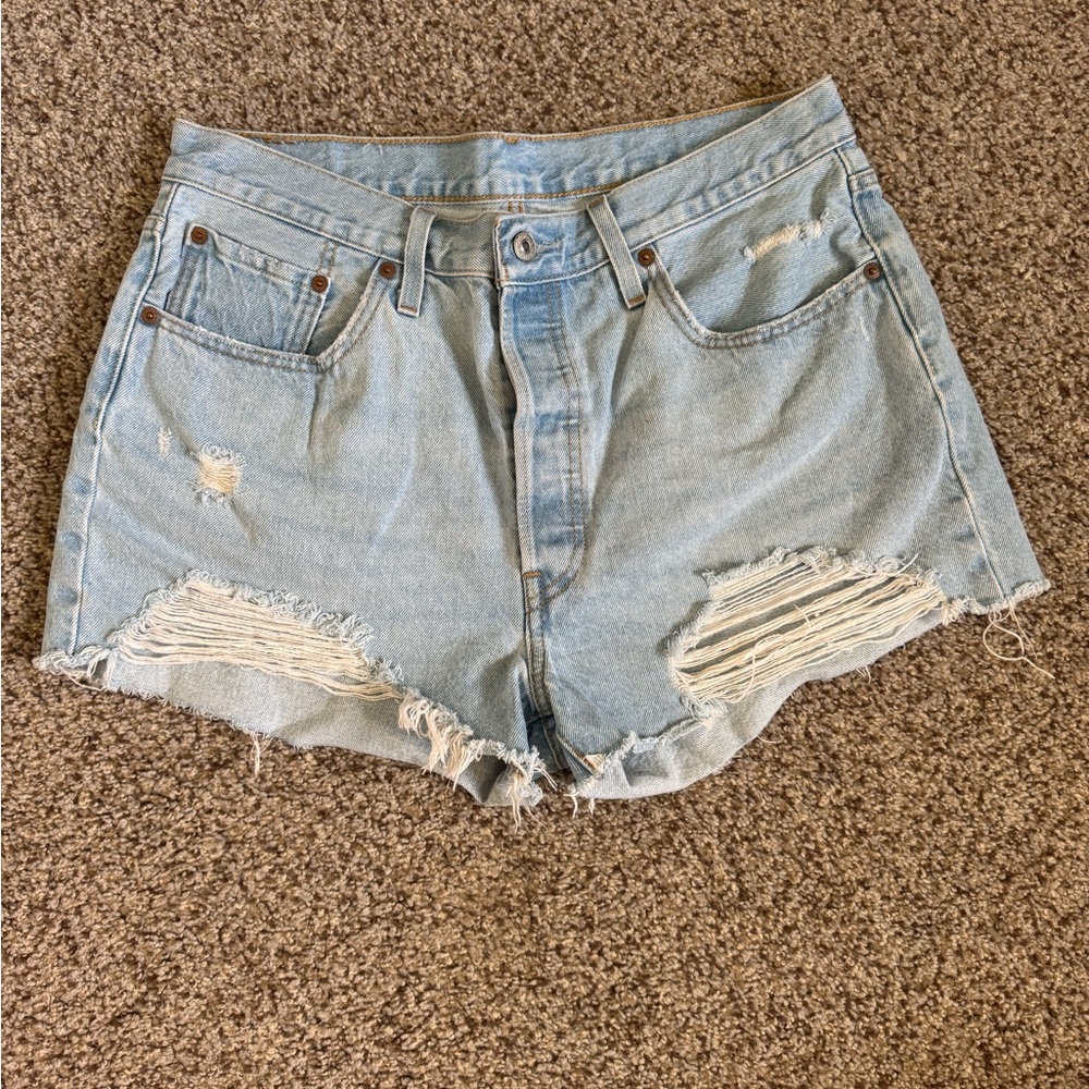 Levi 501 Women’s Light Blue Distressed Denim Shorts